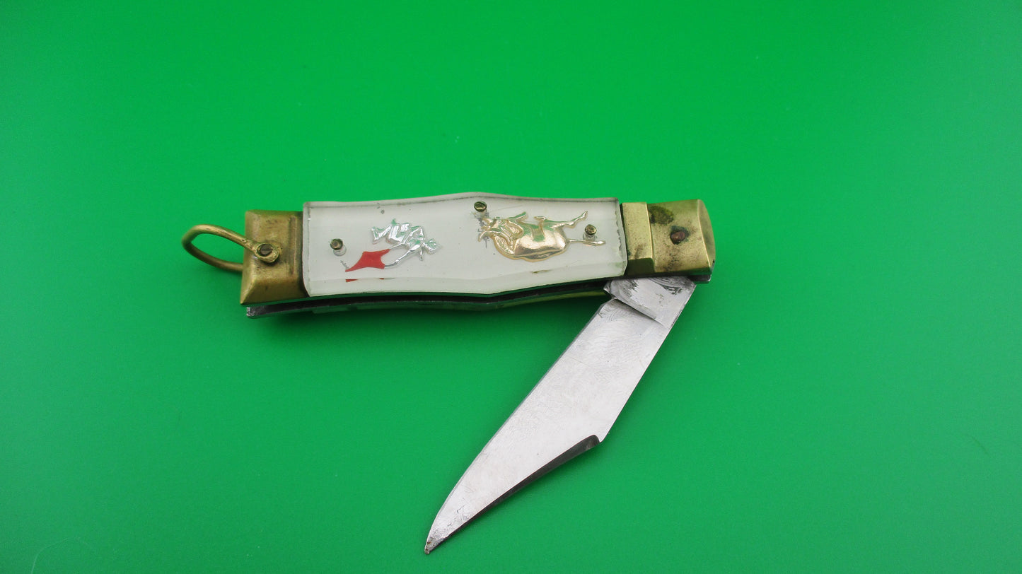 STAINLESS Bullfighter 14cm White Gold Vintage lever switchblade knife