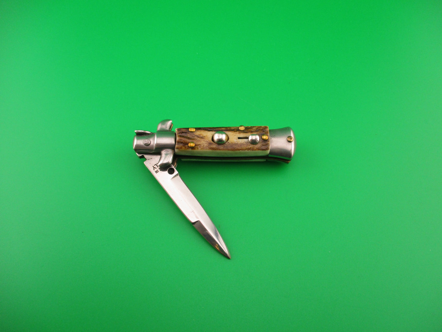 MADE IN ITALY 12cm Italian Stag swivel bolster small automatic knife