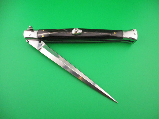 35cm Skull Button Wicked Stiletto Dagger Horn Custom automatic knife