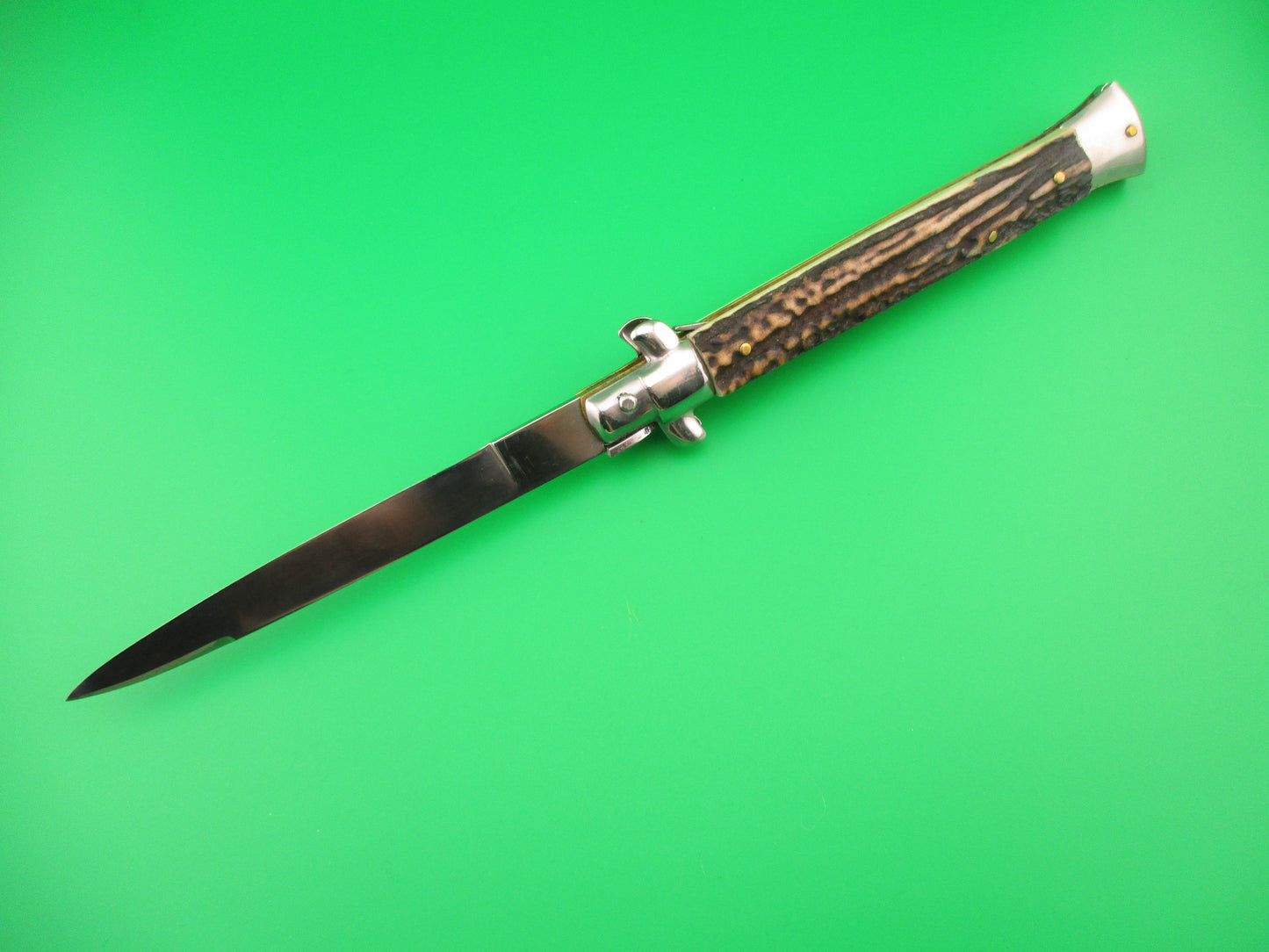 STILETTO ITALY 28cm Italian Stag Stiletto Swivel bolster vintage automatic knife