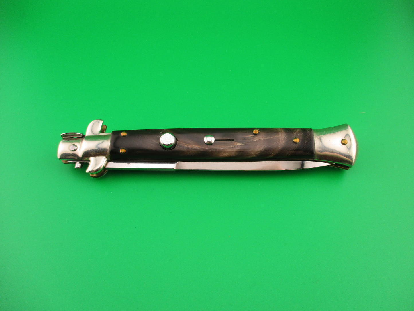 Walt's Flat Guard 28cm Italian Picklock Bayonet blade Black & brown horn automatic knife