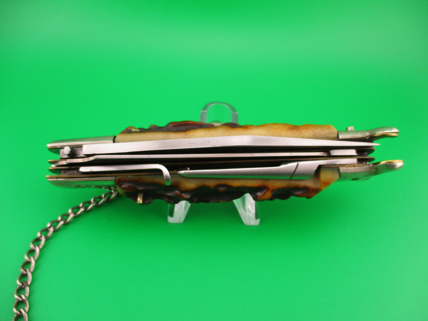 Zoppis 22cm Italian Picklock Stag Shell puller 6 Blade Camper Vintage automatic knife w chain