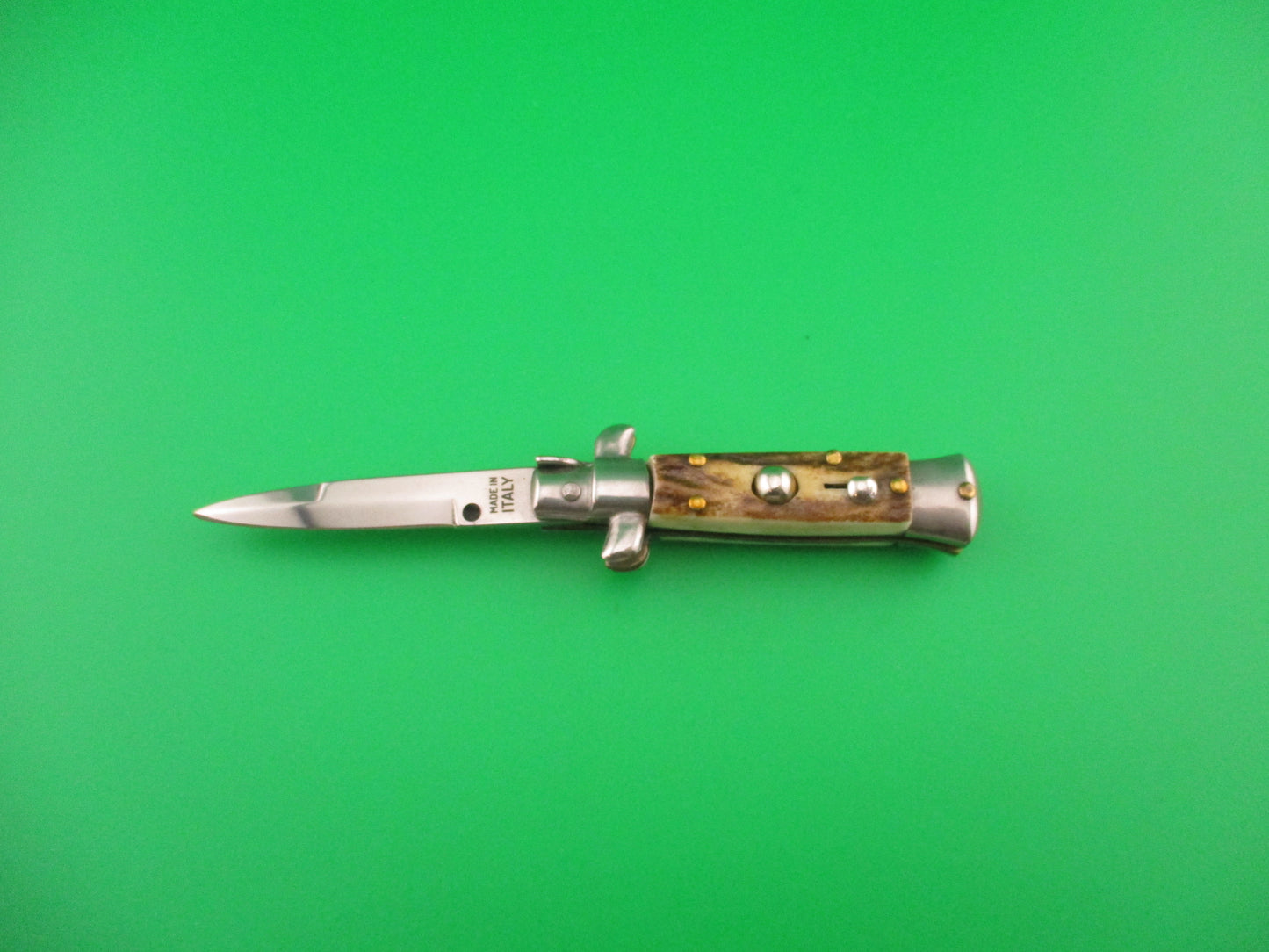 MADE IN ITALY 12cm Italian Stag swivel bolster small automatic knife