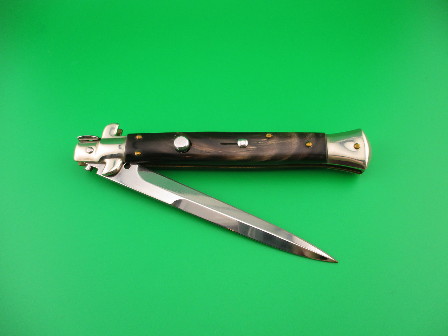 Walt's Flat Guard 28cm Italian Picklock Bayonet blade Black & brown horn automatic knife
