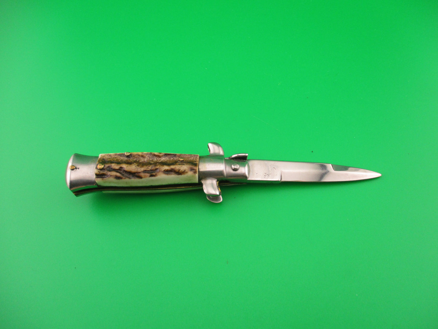 MADE IN ITALY 12cm Italian Stag swivel bolster small automatic knife