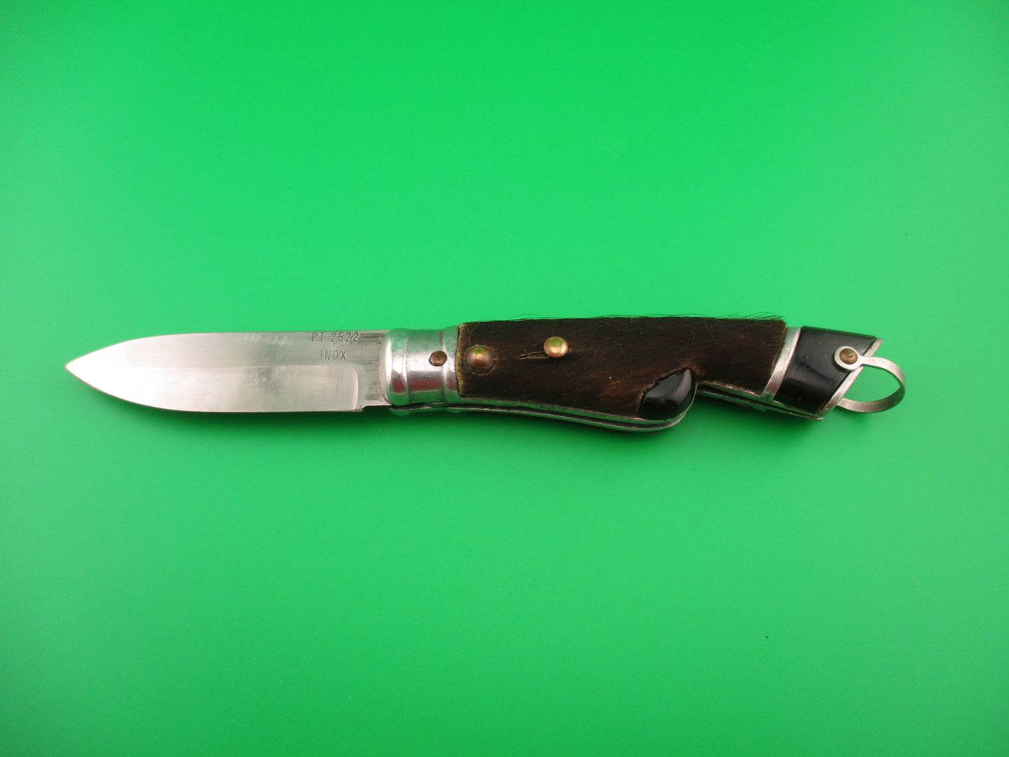 PT 2522 INOX 18cm Spanish Hoof Knife w hair vintage coil spring switchblade knife
