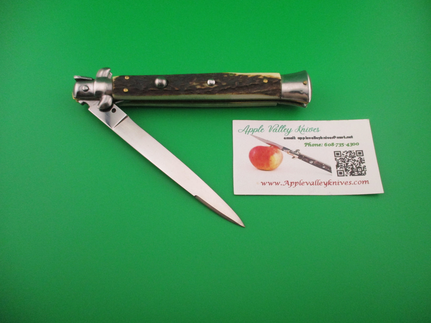 STILETTO ITALY 28cm Italian Stag Stiletto Swivel bolster vintage automatic knife