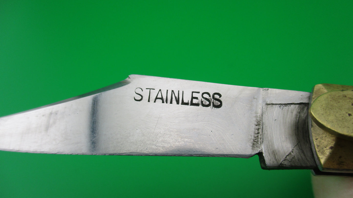 STAINLESS Bullfighter 14cm White Gold Vintage lever switchblade knife