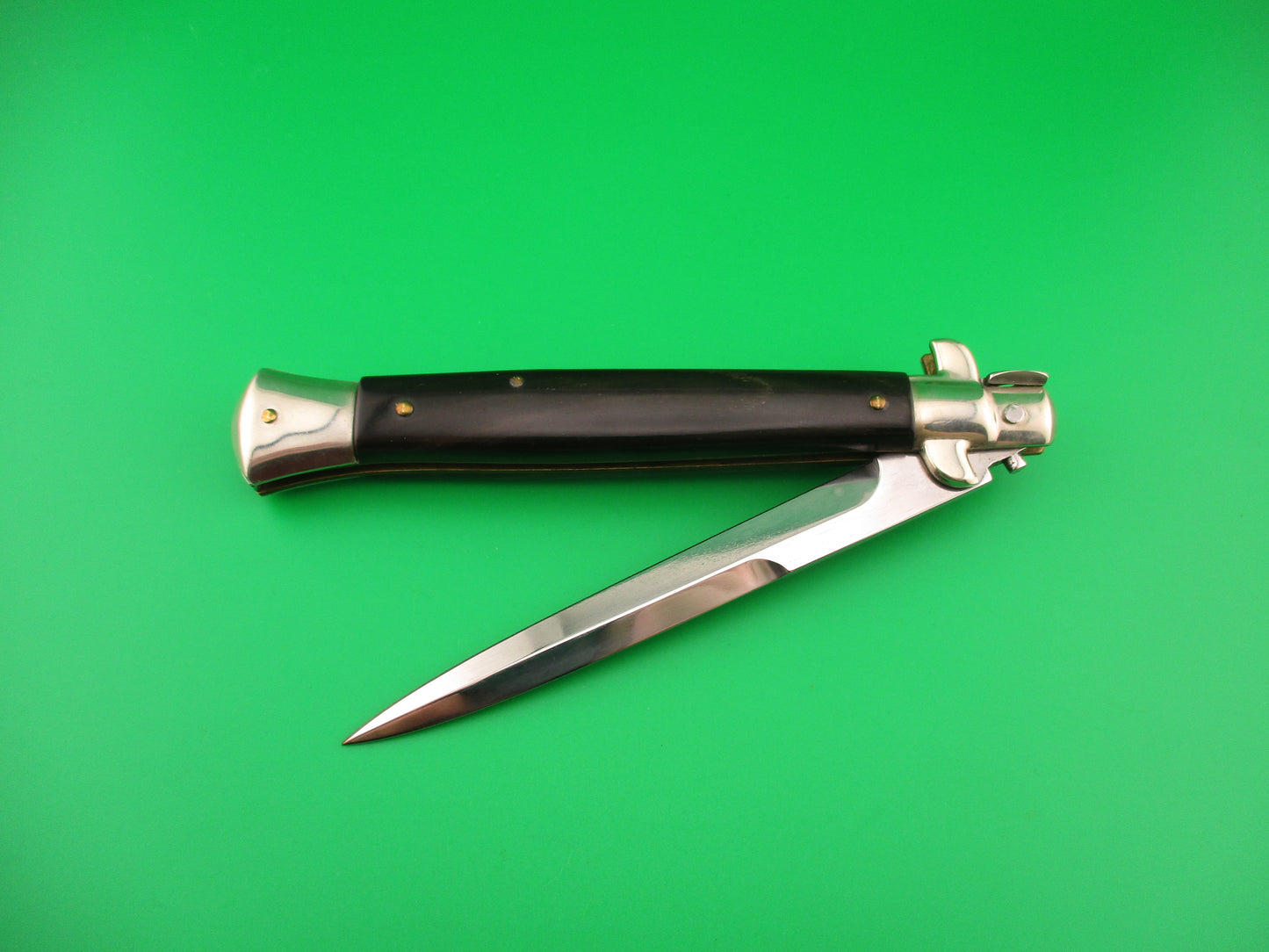 Walt's Flat Guard 28cm Italian Picklock Bayonet blade Black & brown horn automatic knife