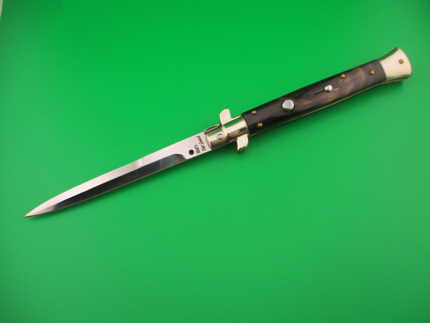 Walt's Flat Guard 28cm Italian Picklock Bayonet blade Black & brown horn automatic knife