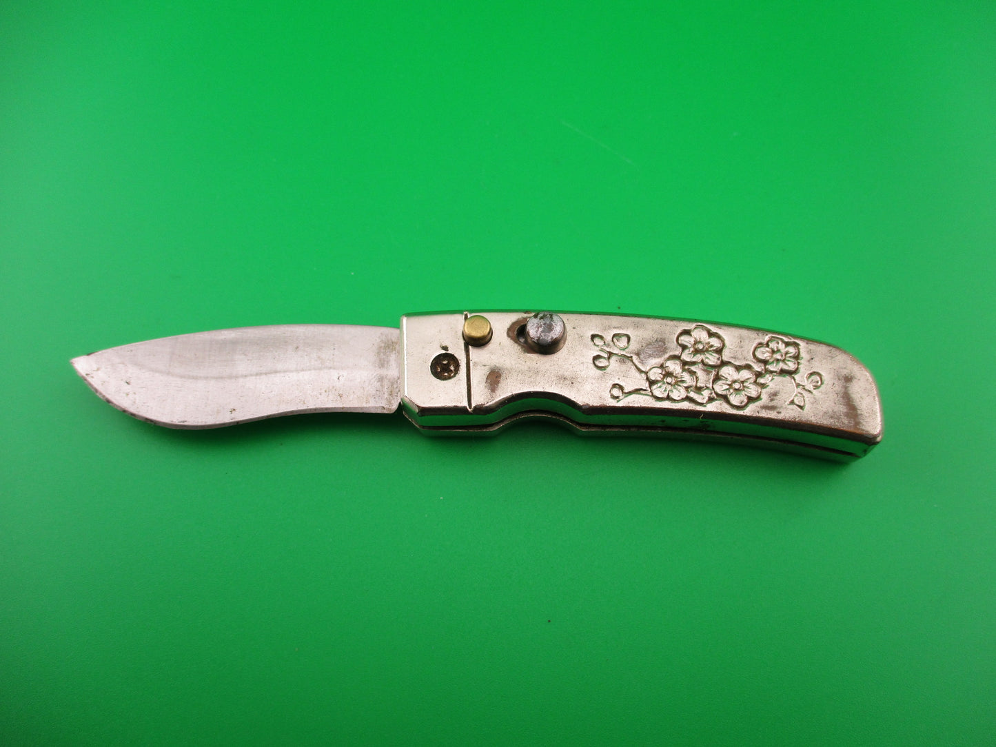 Mini RPK 12cm Russian Prison Knife Aluminum w flowers vintage automatic knife