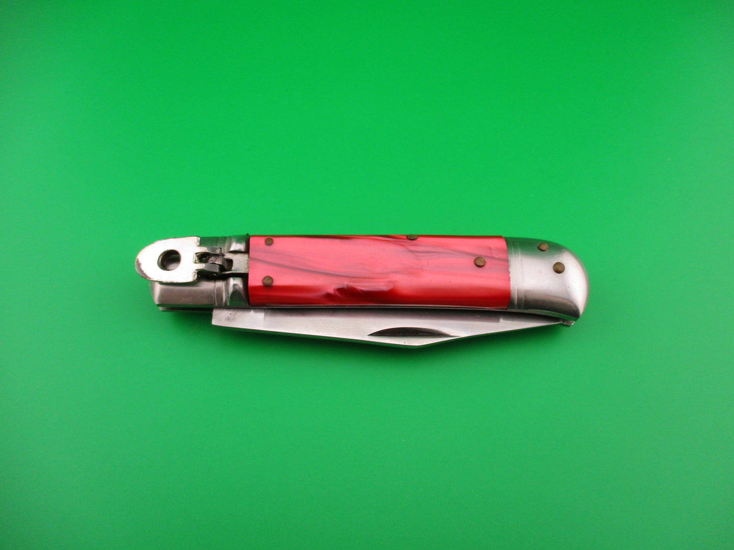 EDGE CO STAINLESS 20cm Italian Lever Red Pearlex vintage automatic knife