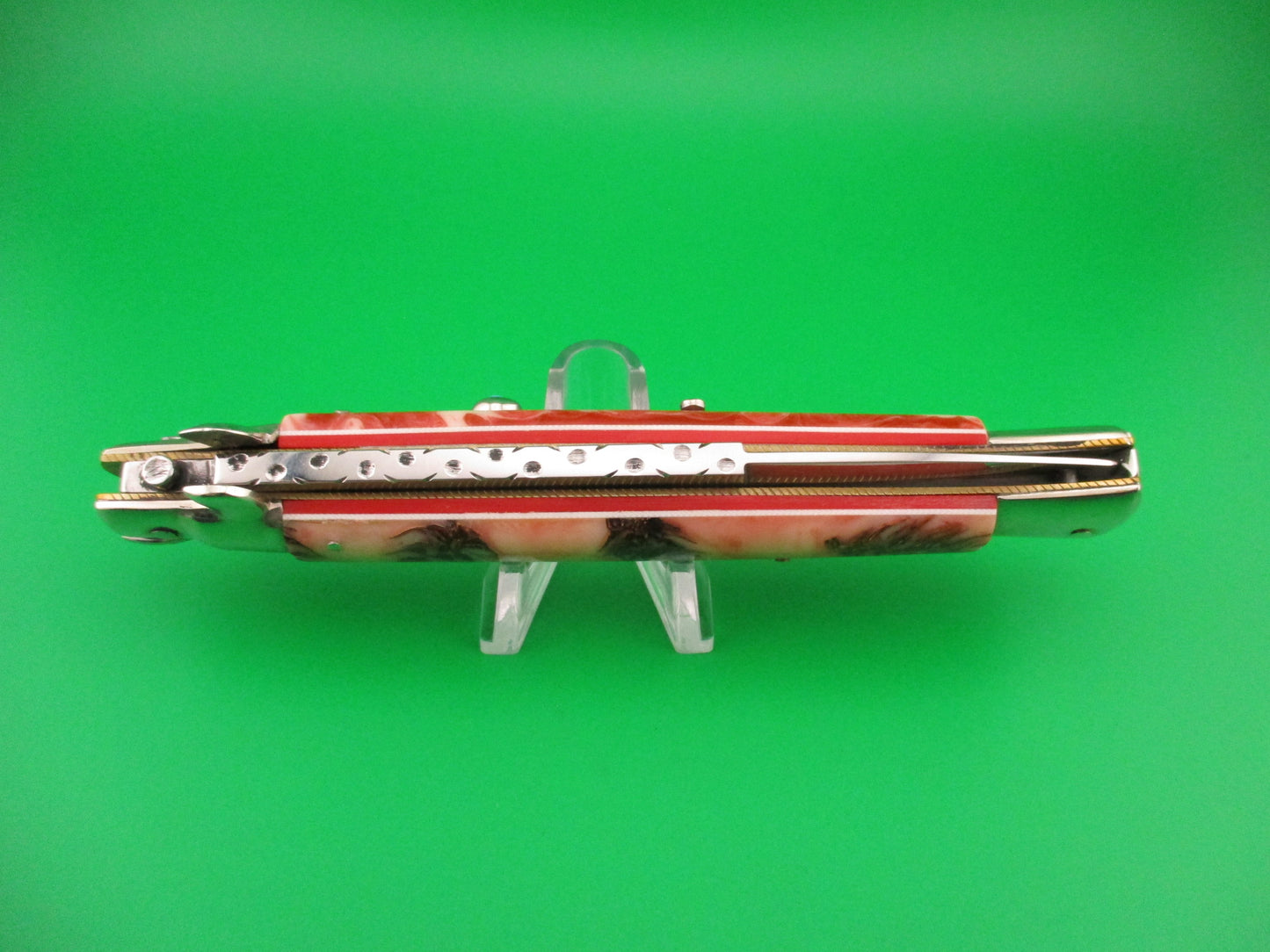 Walt's Latama 28cm Italian Classic customized by Tank Fisher Red & white automatic knife