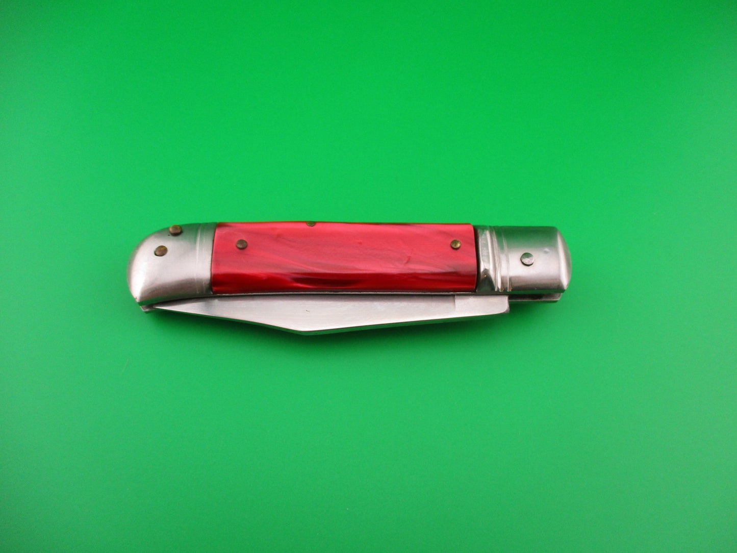 EDGE CO STAINLESS 20cm Italian Lever Red Pearlex vintage automatic knife