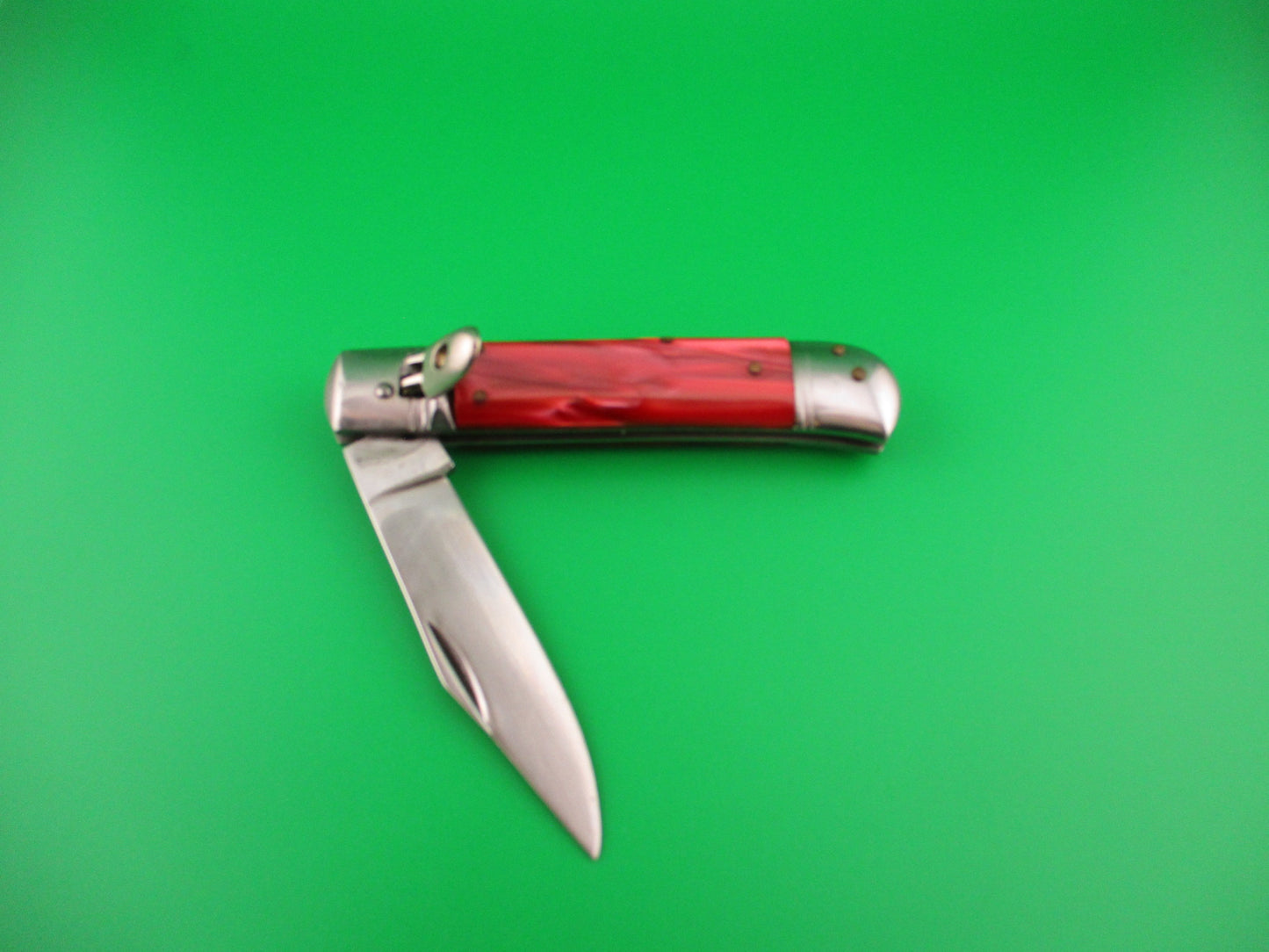 EDGE CO STAINLESS 20cm Italian Lever Red Pearlex vintage automatic knife