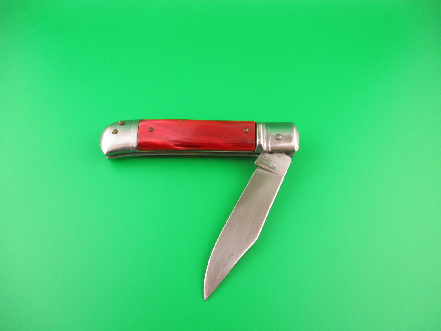 EDGE CO STAINLESS 20cm Italian Lever Red Pearlex vintage automatic knife