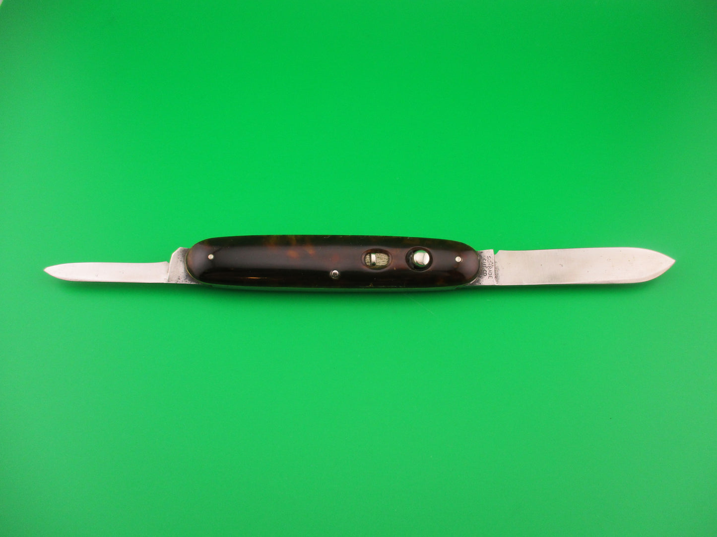 Early SCHRADE CUT CO Large Double Tortoise Spear blade vintage automatic knife