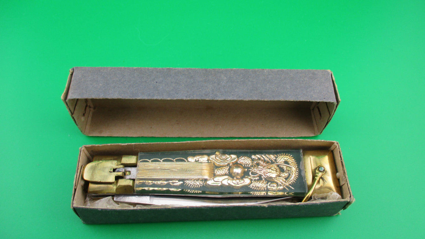 STAINLESS STEEL Bullfighter Dragon 19cm NOS Mexican Green Souvenir lever switchblade knife