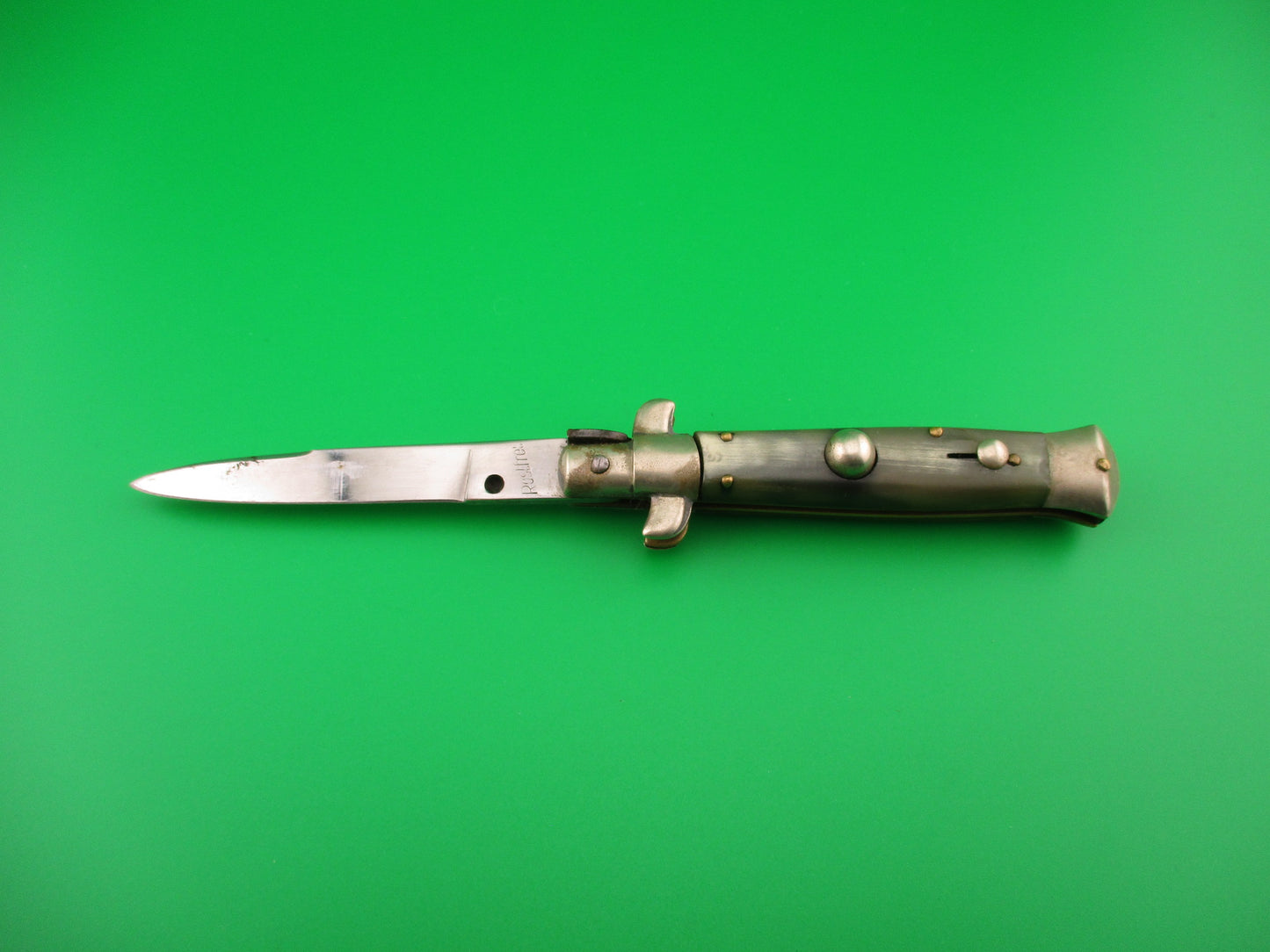 Rostfrei (slant) 16cm Italian Transitional Stiletto swivel bolster vintage 1960s automatic knife