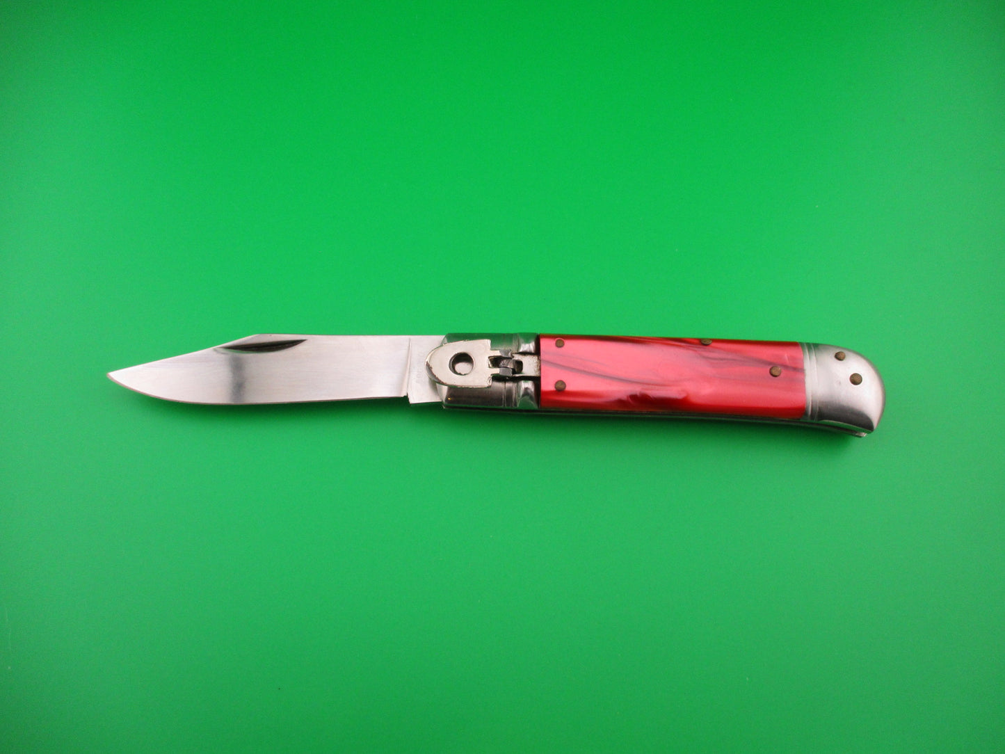 EDGE CO STAINLESS 20cm Italian Lever Red Pearlex vintage automatic knife