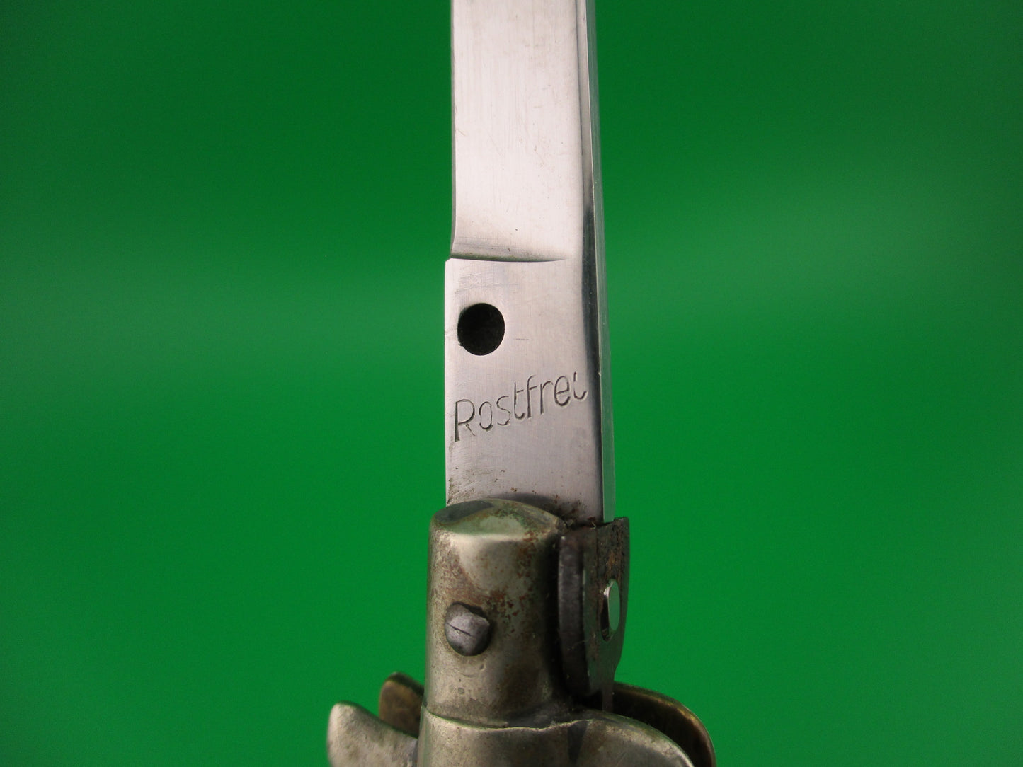 Rostfrei (slant) 16cm Italian Transitional Stiletto swivel bolster vintage 1960s automatic knife