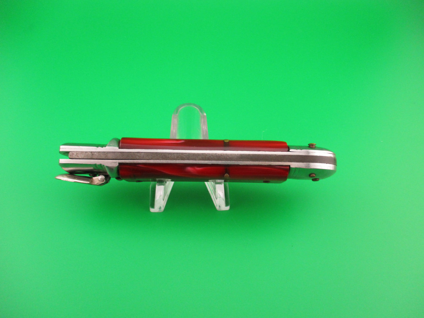 EDGE CO STAINLESS 20cm Italian Lever Red Pearlex vintage automatic knife