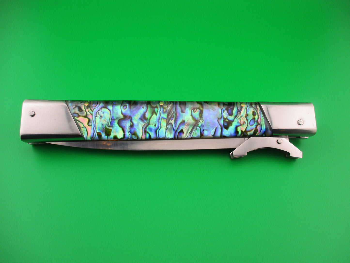 Custom 33cm Abalone Swing Guard Dagger grind Prioletta style Automatic knife by Samir Ahmad