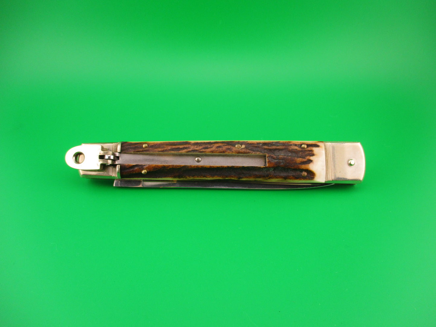 Hubertus 14cm German Slimline Stag Spear point blade Lever automatic knife