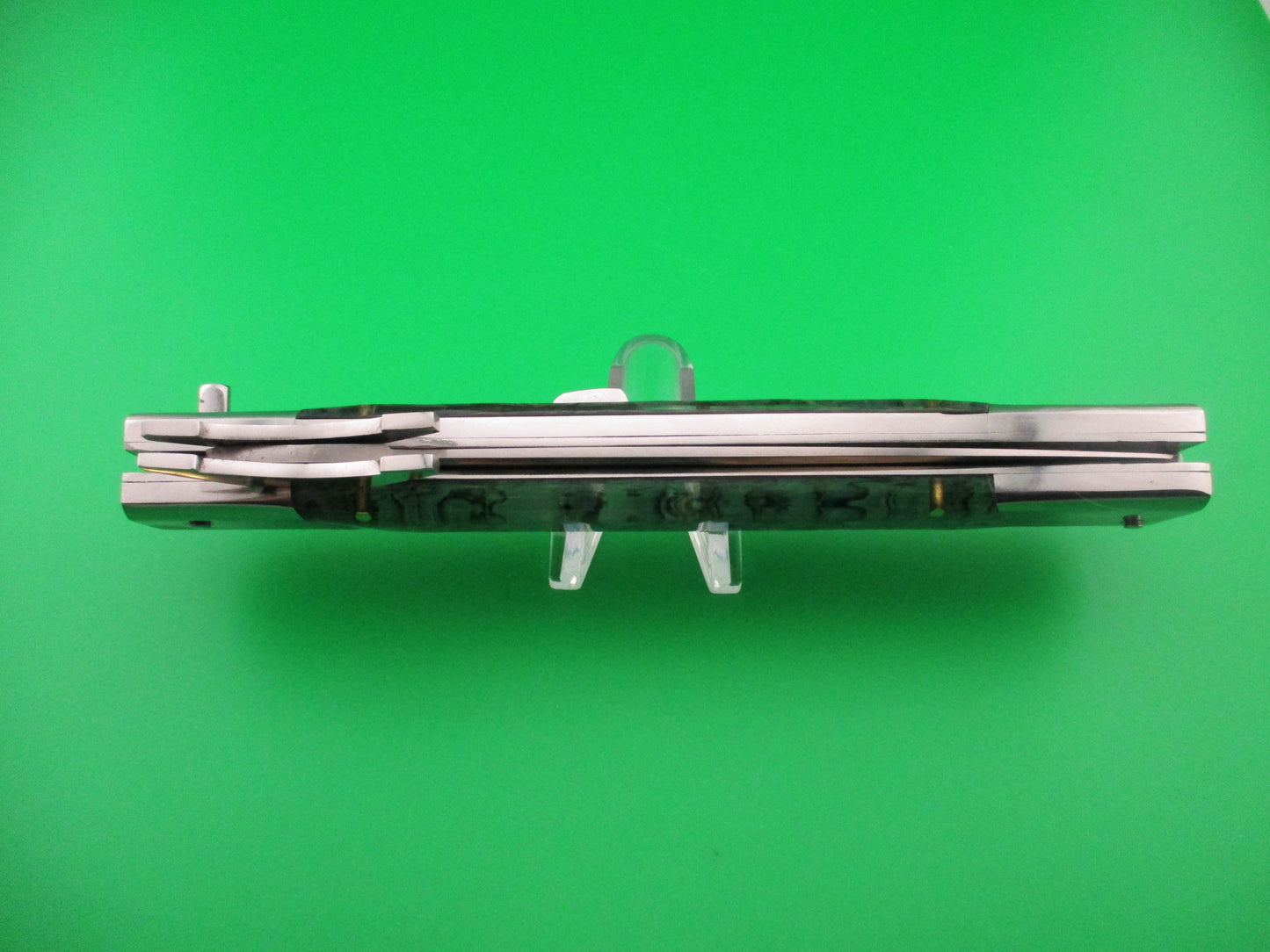 Custom 33cm Abalone Swing Guard Dagger grind Prioletta style Automatic knife by Samir Ahmad