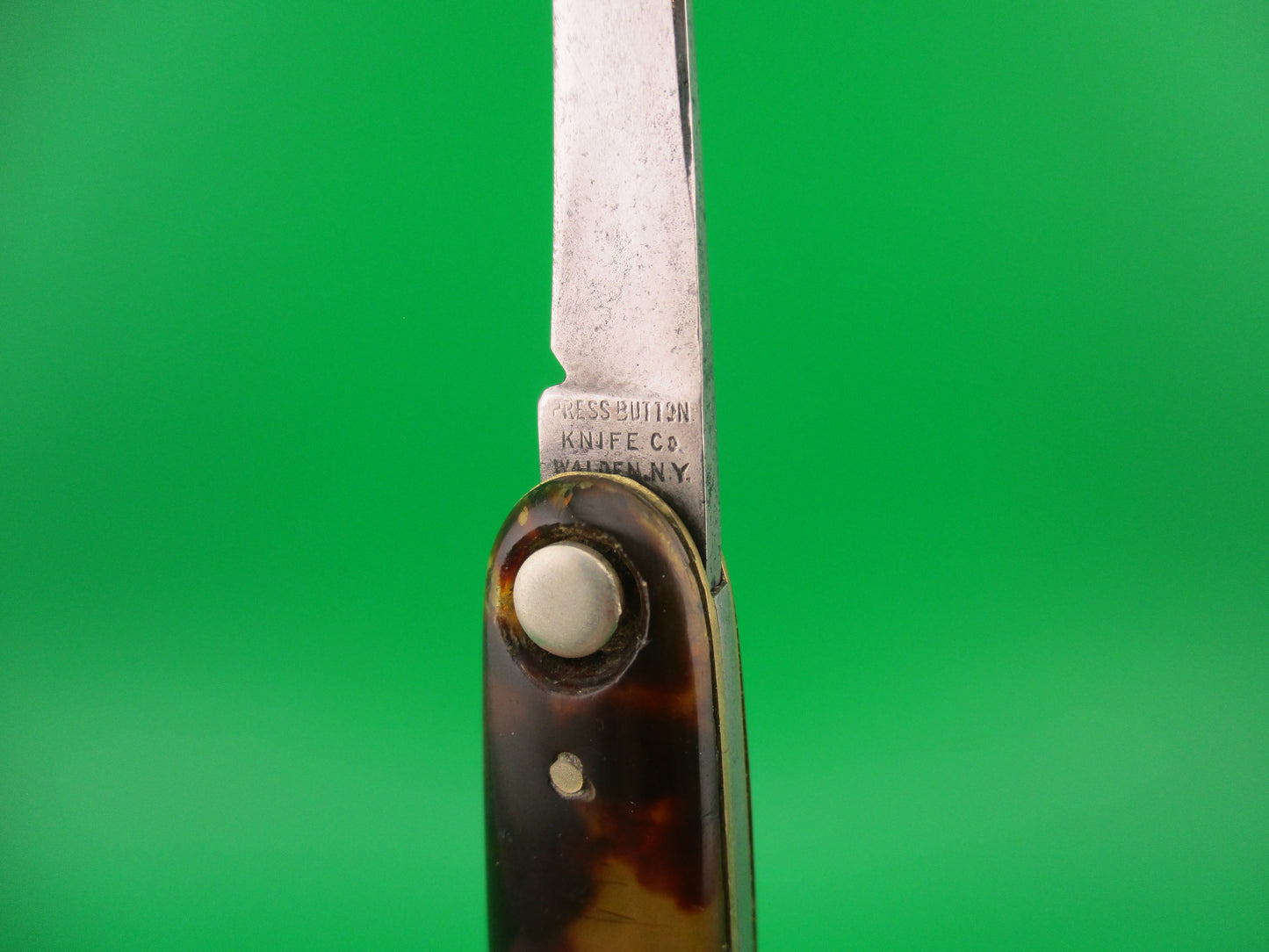 Press Button Knife Co #102 medium double Tortoise celluloid automatic knife Pat Applied For