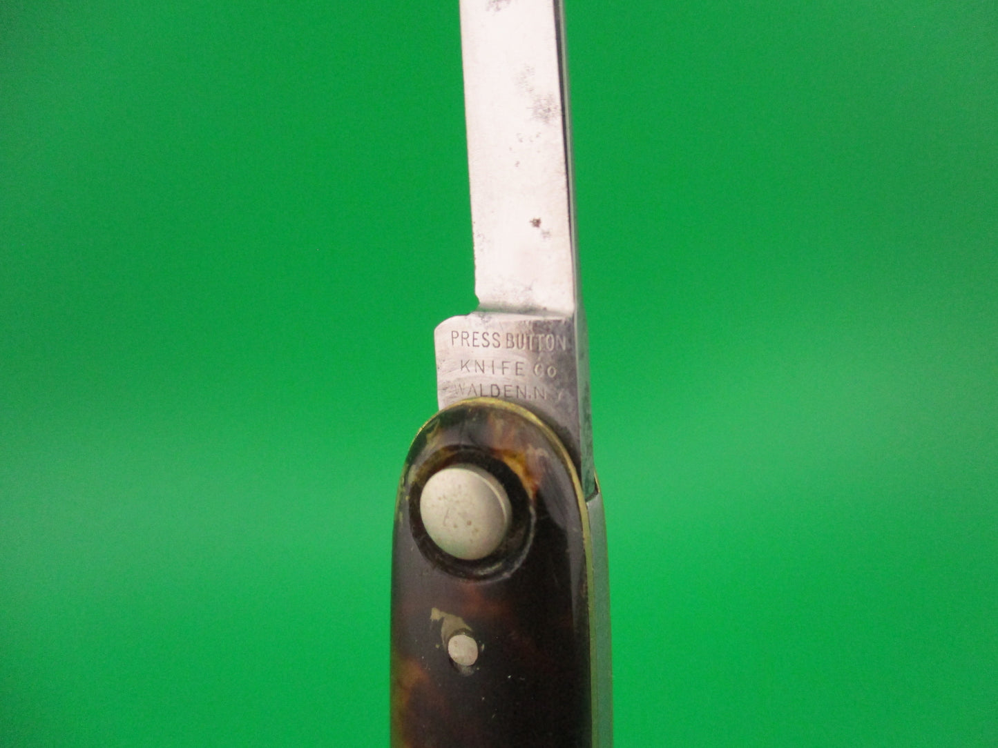 Press Button Knife Co #102 medium double Tortoise celluloid automatic knife Pat Applied For