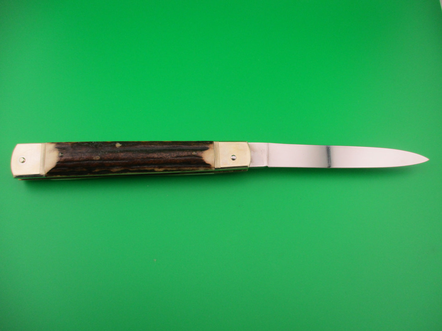 Hubertus 14cm German Slimline Stag Spear point blade Lever automatic knife