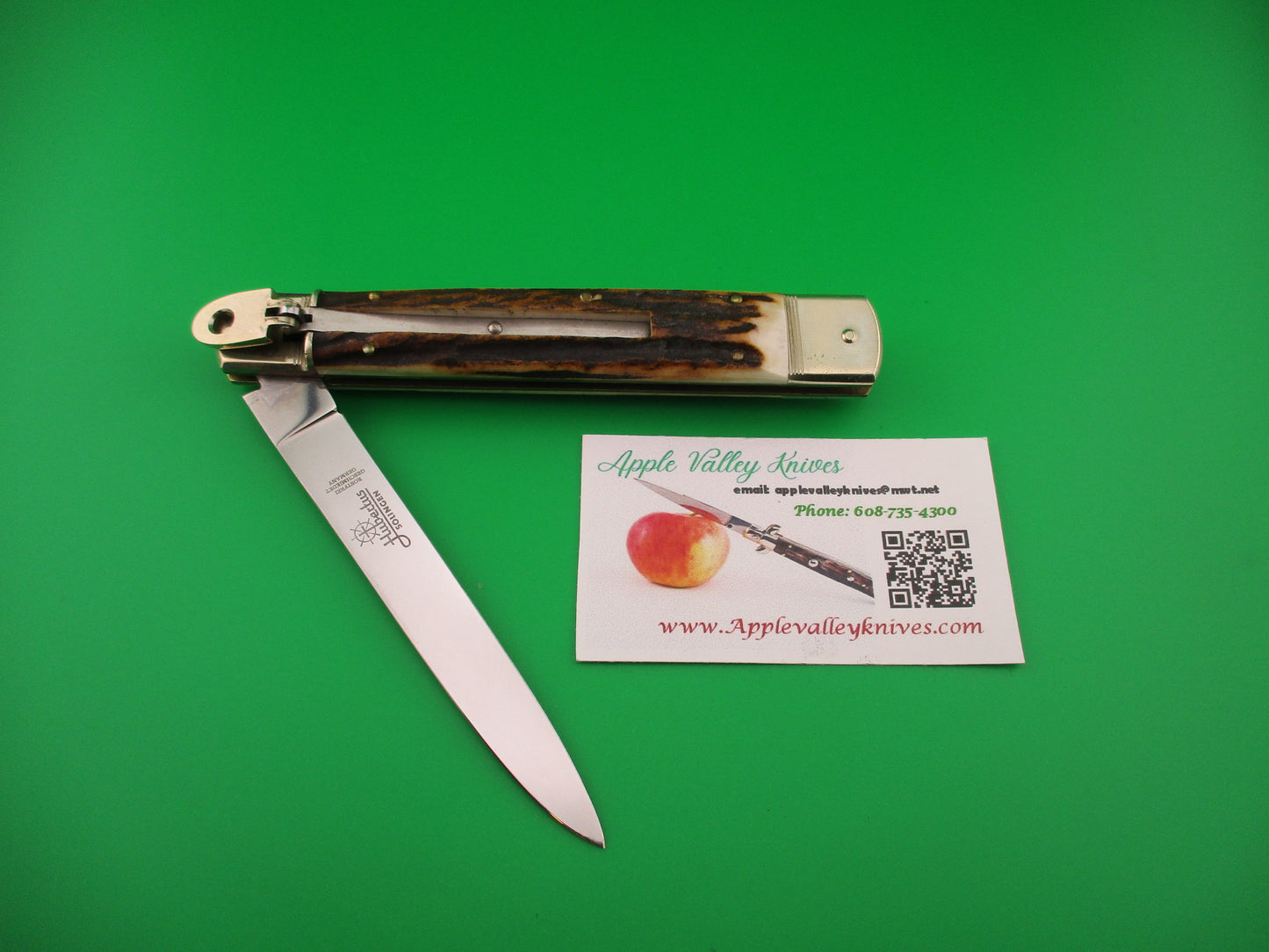 Hubertus 14cm German Slimline Stag Spear point blade Lever automatic knife