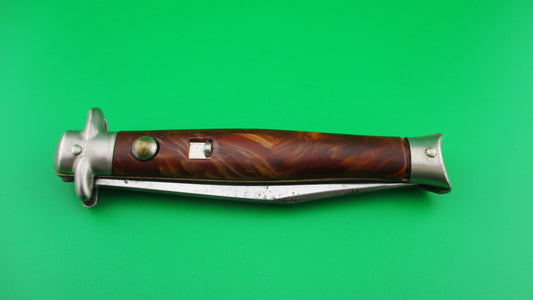 z COLONIAL SHUR-SNAP Bowtie Brown swirl Vintage switchblade brass button