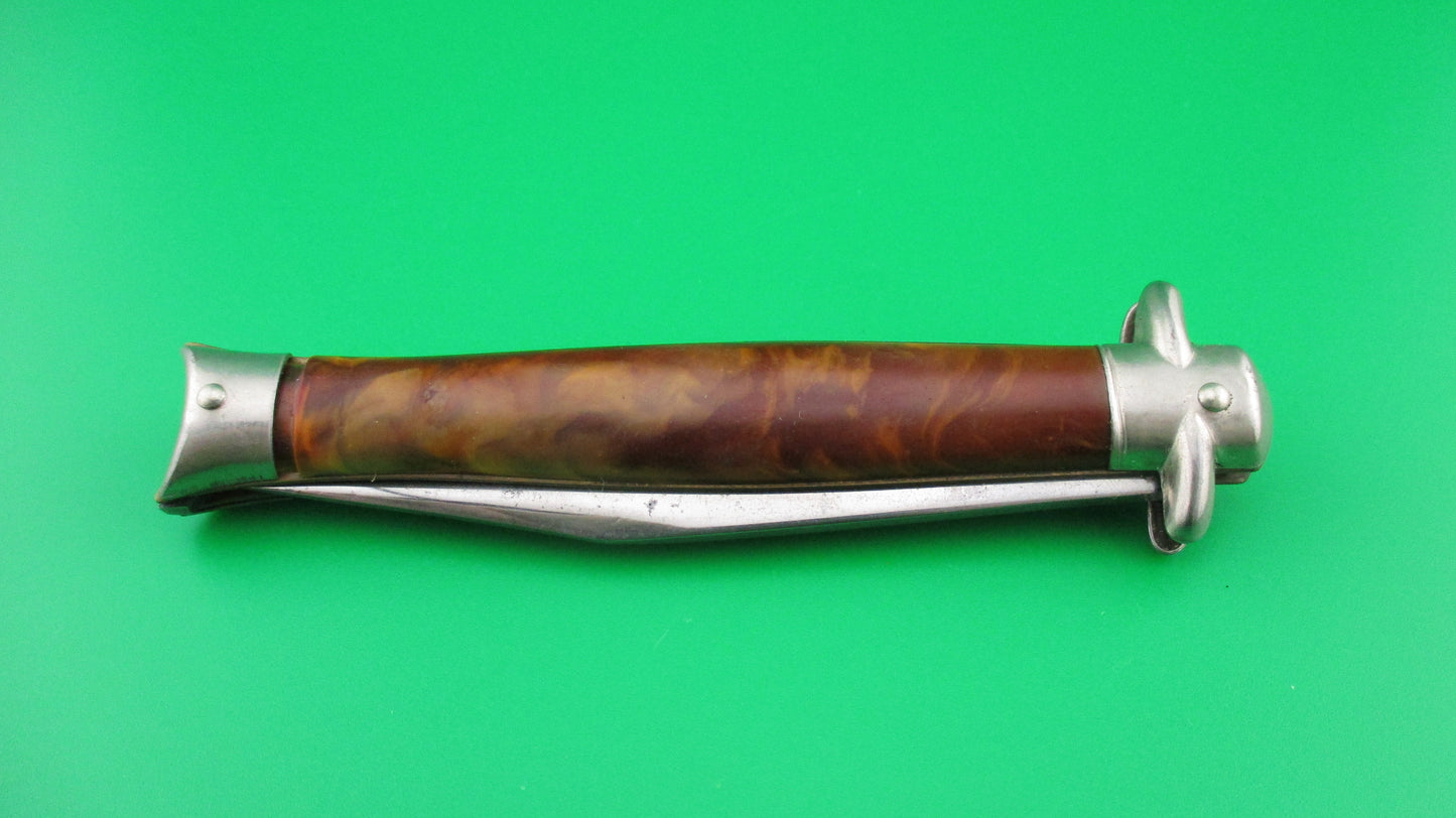 z COLONIAL SHUR-SNAP Bowtie Brown swirl Vintage switchblade brass button