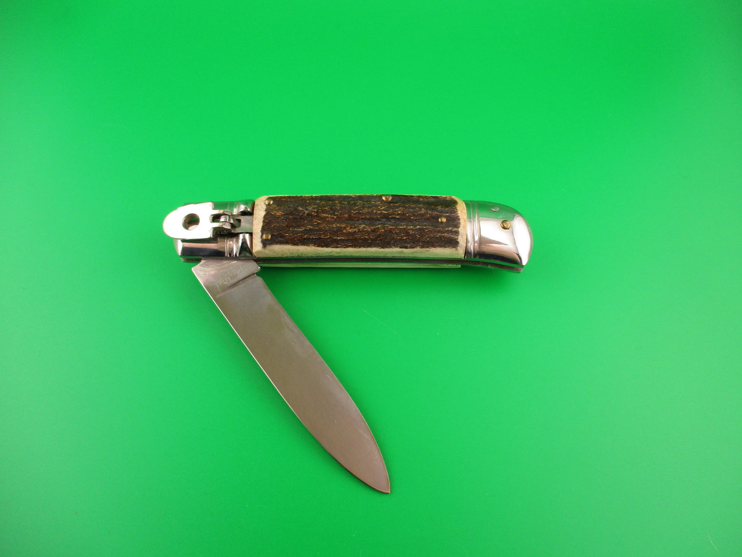Rostfrei 20cm Italian Lever GOM Stag NOS automatic knife vintage 1980s