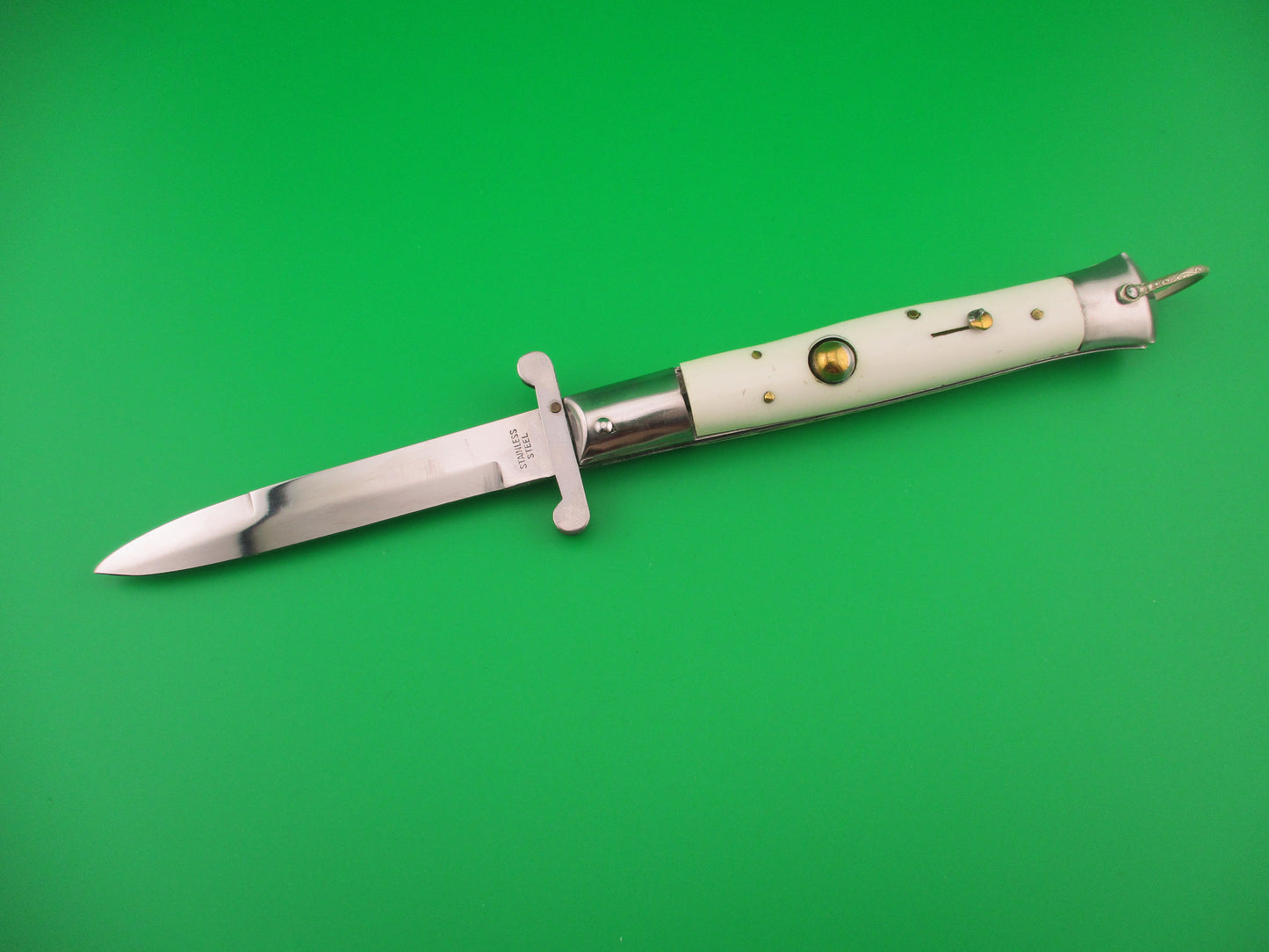 STAINLESS STEEL 22cm Rizzuto style vintage White Swing Guard switchblade knife