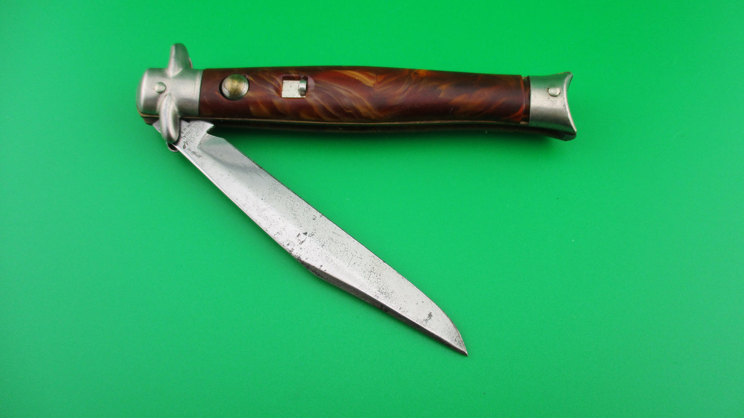 z COLONIAL SHUR-SNAP Bowtie Brown swirl Vintage switchblade brass button