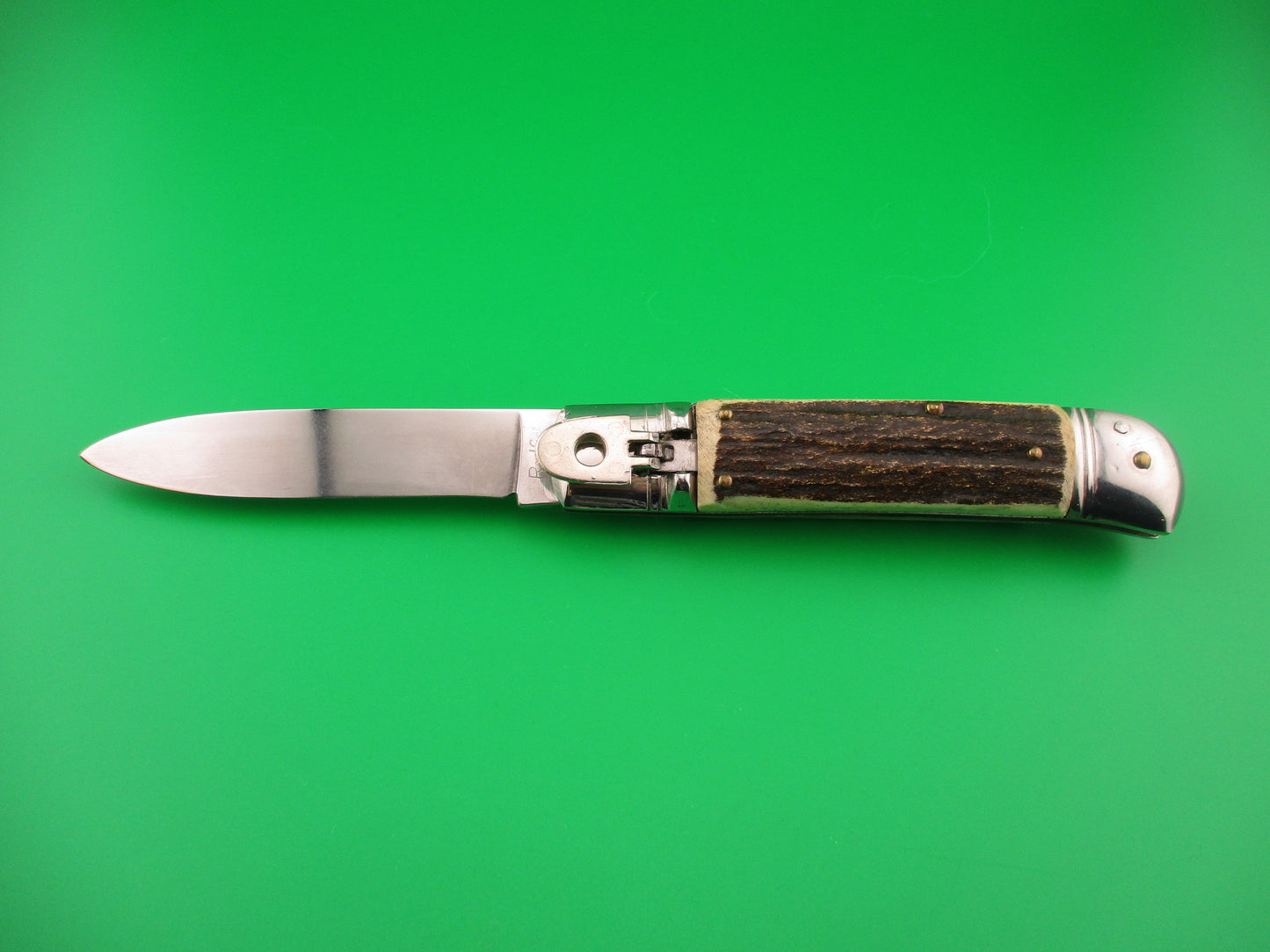 Rostfrei 20cm Italian Lever GOM Stag NOS automatic knife vintage 1980s