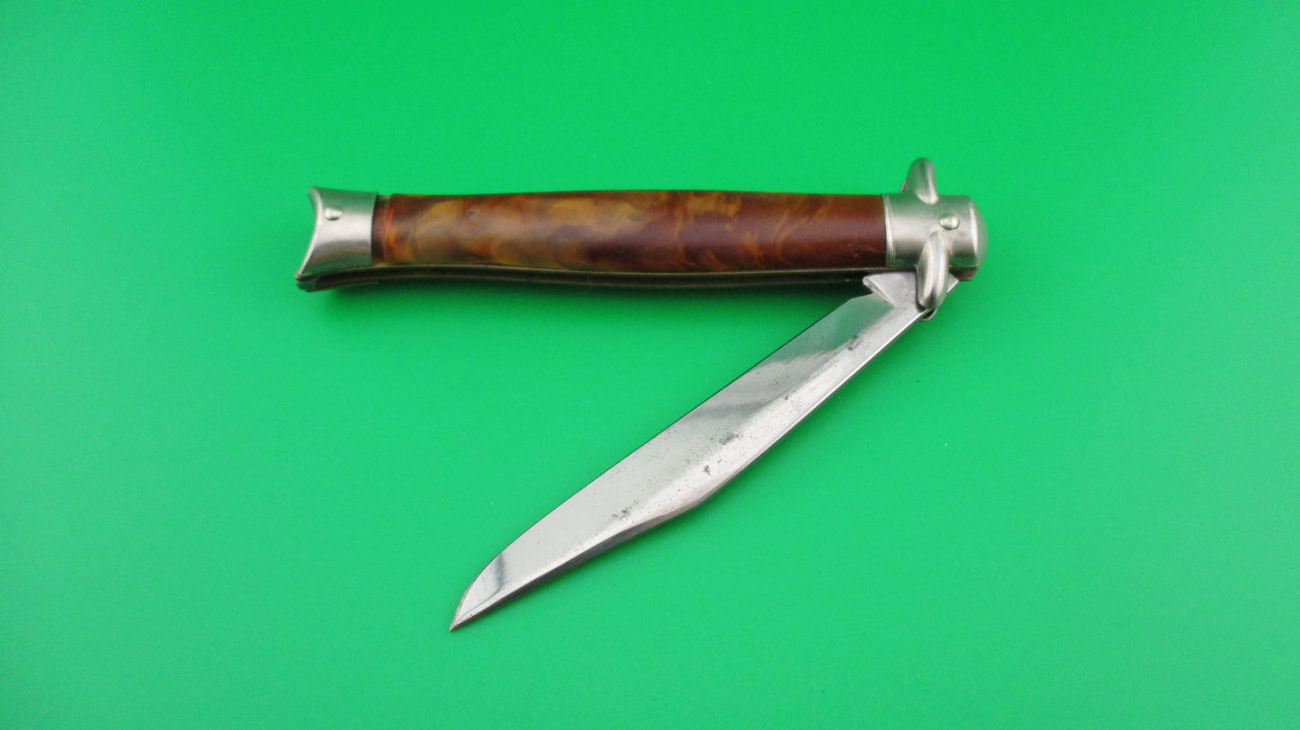 z COLONIAL SHUR-SNAP Bowtie Brown swirl Vintage switchblade brass button