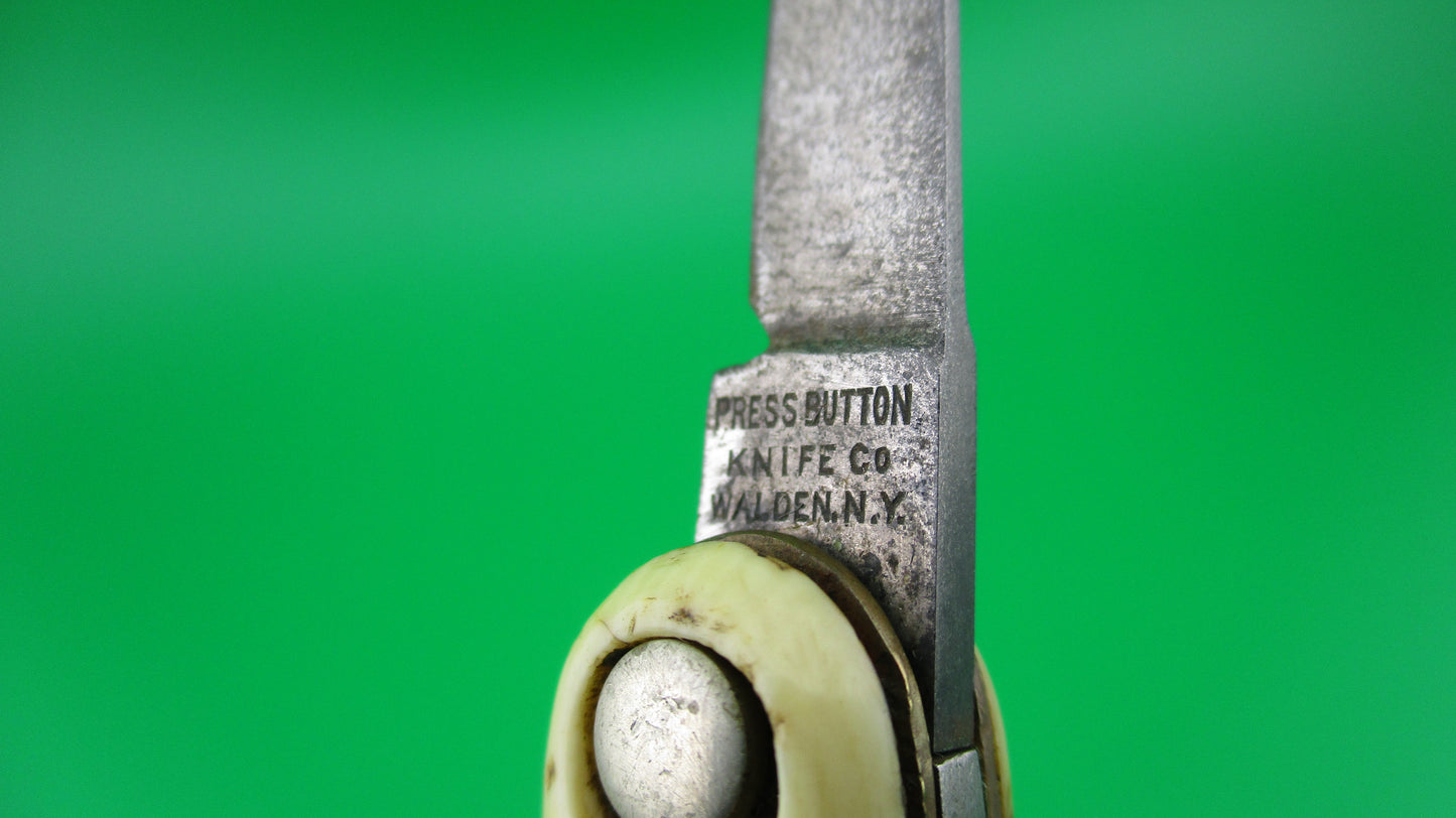 Press Button Knife Co medium double Ivory Celluloid Antique automatic knife