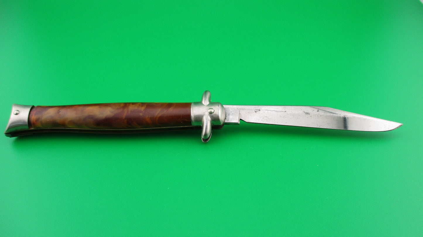 z COLONIAL SHUR-SNAP Bowtie Brown swirl Vintage switchblade brass button