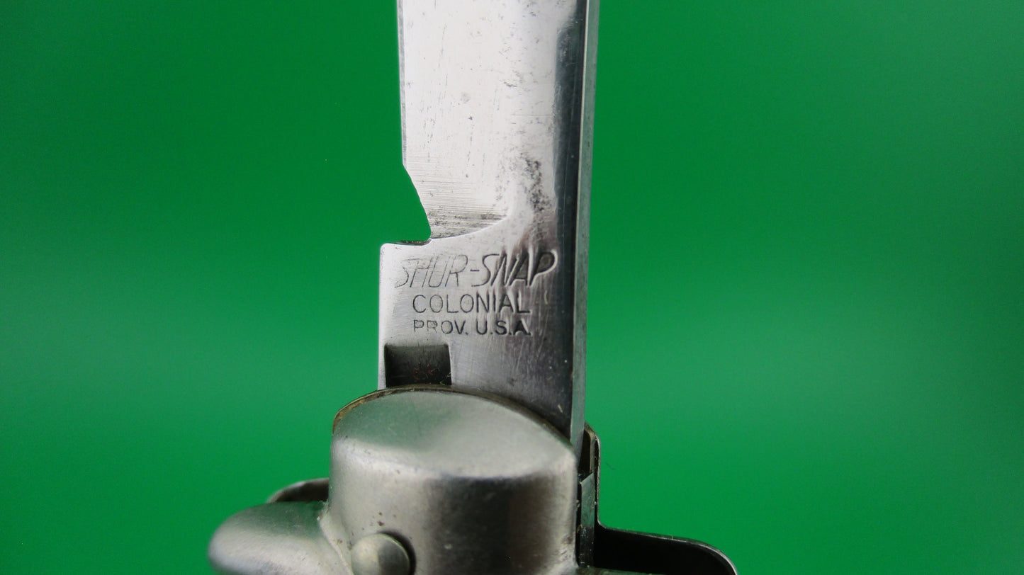 z COLONIAL SHUR-SNAP Bowtie Brown swirl Vintage switchblade brass button