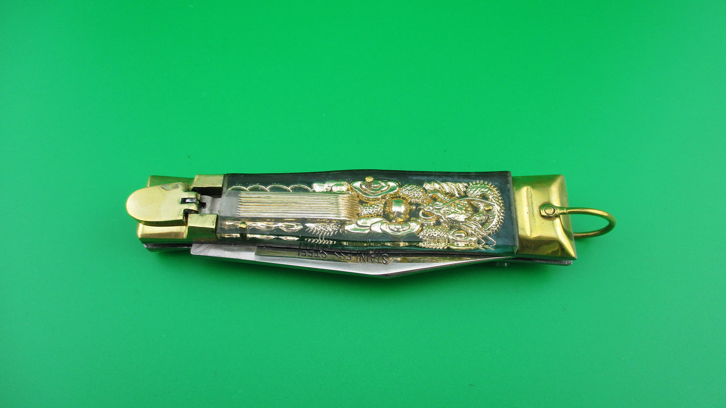 z STAINLESS STEEL Bullfighter Dragon 19cm Mexican Green Souvenir lever switchblade knife