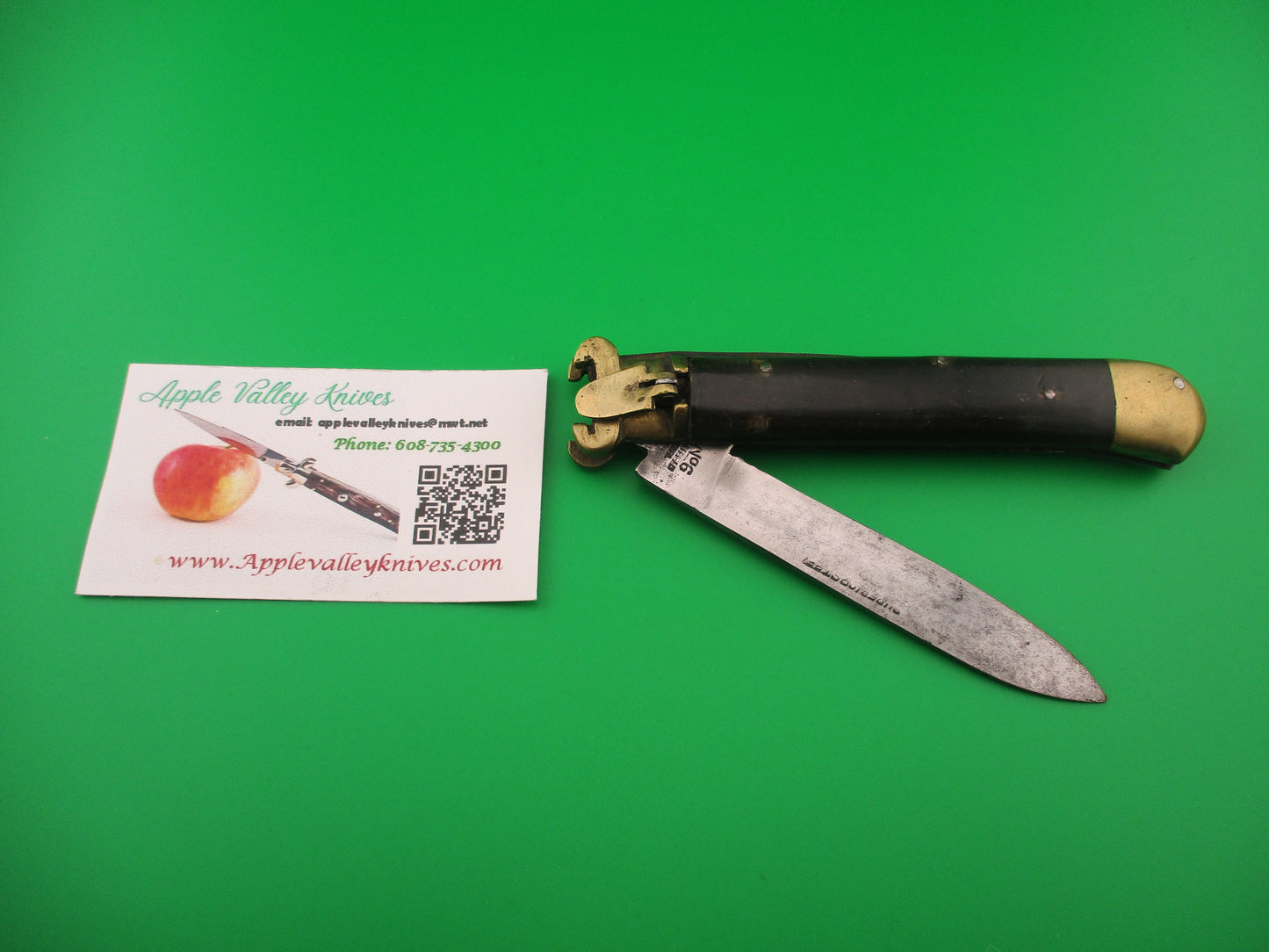No 6 SHEFFIELD STEEL 22cm Indian Shell puller lever Brass & Horn vintage automatic knife