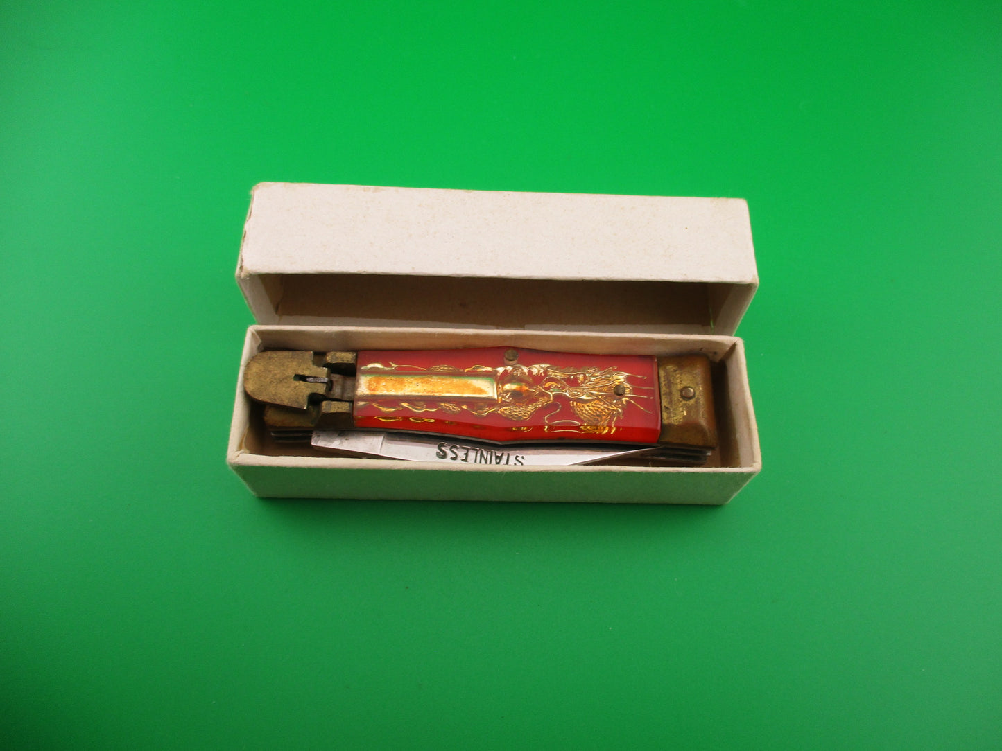 OMOR JAPAN 14cm Japanese Lever Bullfighter RARE Red 2 blade Red automatic knife NIB