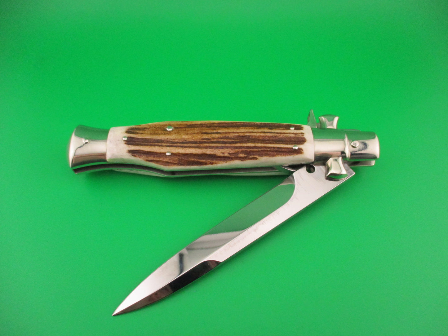 AGA CAMPOLIN ITALY 29cm Italian BLACK WIDOW Stag Fulcrum release Square button knife