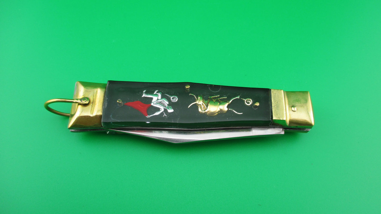 z STAINLESS STEEL Bullfighter Dragon 19cm Mexican Green Souvenir lever switchblade knife