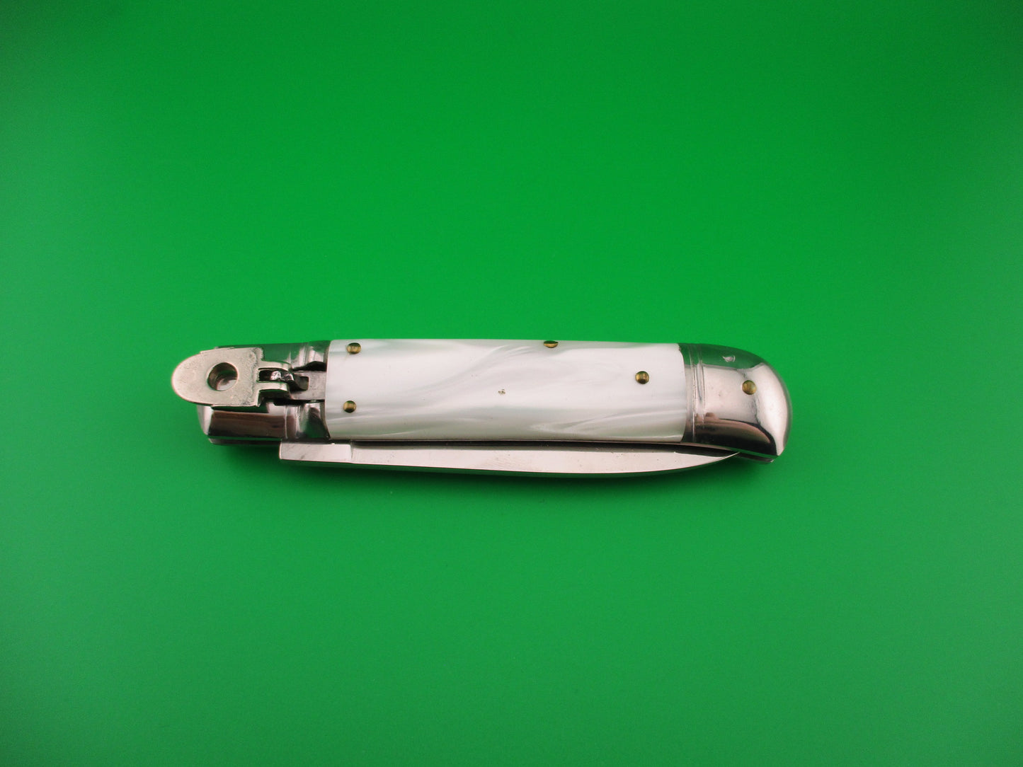 Rostfrei 20cm Italian Lever GOM Pearlex NOS automatic knife vintage 1980s