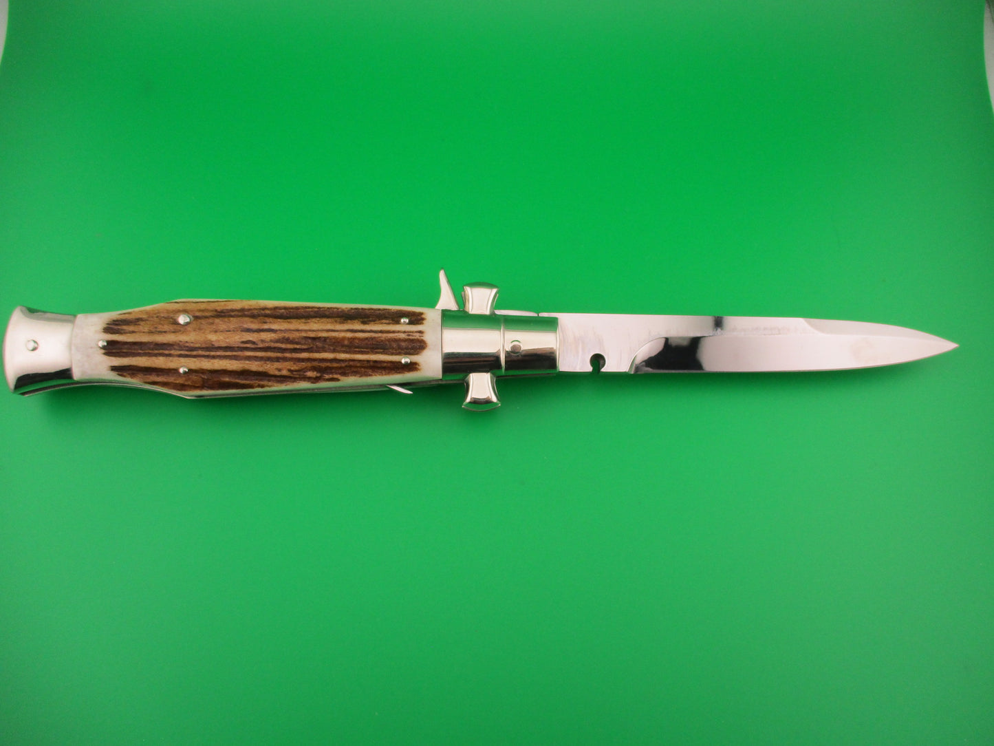AGA CAMPOLIN ITALY 29cm Italian BLACK WIDOW Stag Fulcrum release Square button knife